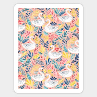 Whimsical White Swans with Lots of Leaves on Peach Pink Magnet